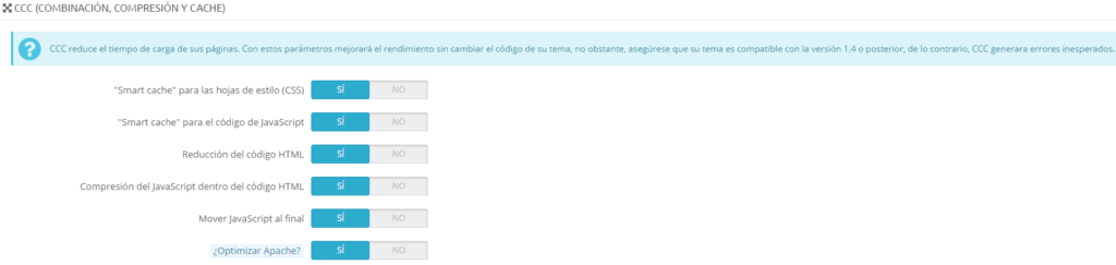 CCC (COMBINACIÓN, COMPRESIÓN Y CACHE) prestashop
