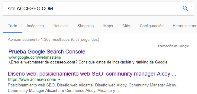 Búsqueda con comando site en google