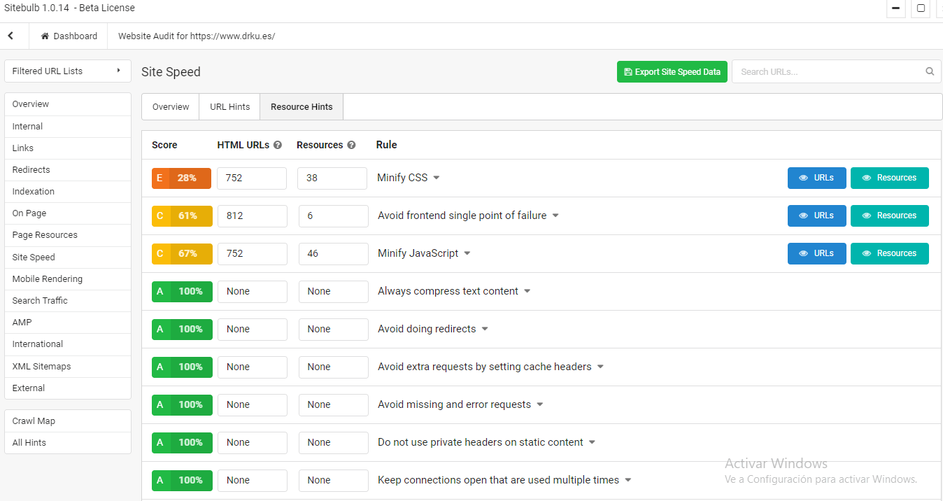 sitebulb site speed-resource hints