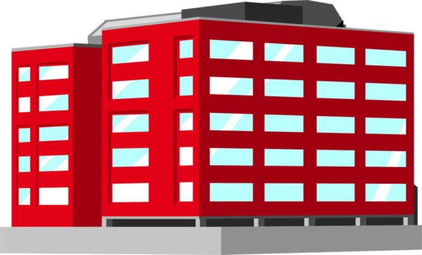 Edificio rojo con muchas ventanas