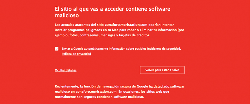 Alerta Google por fallo Seguridad WordPress