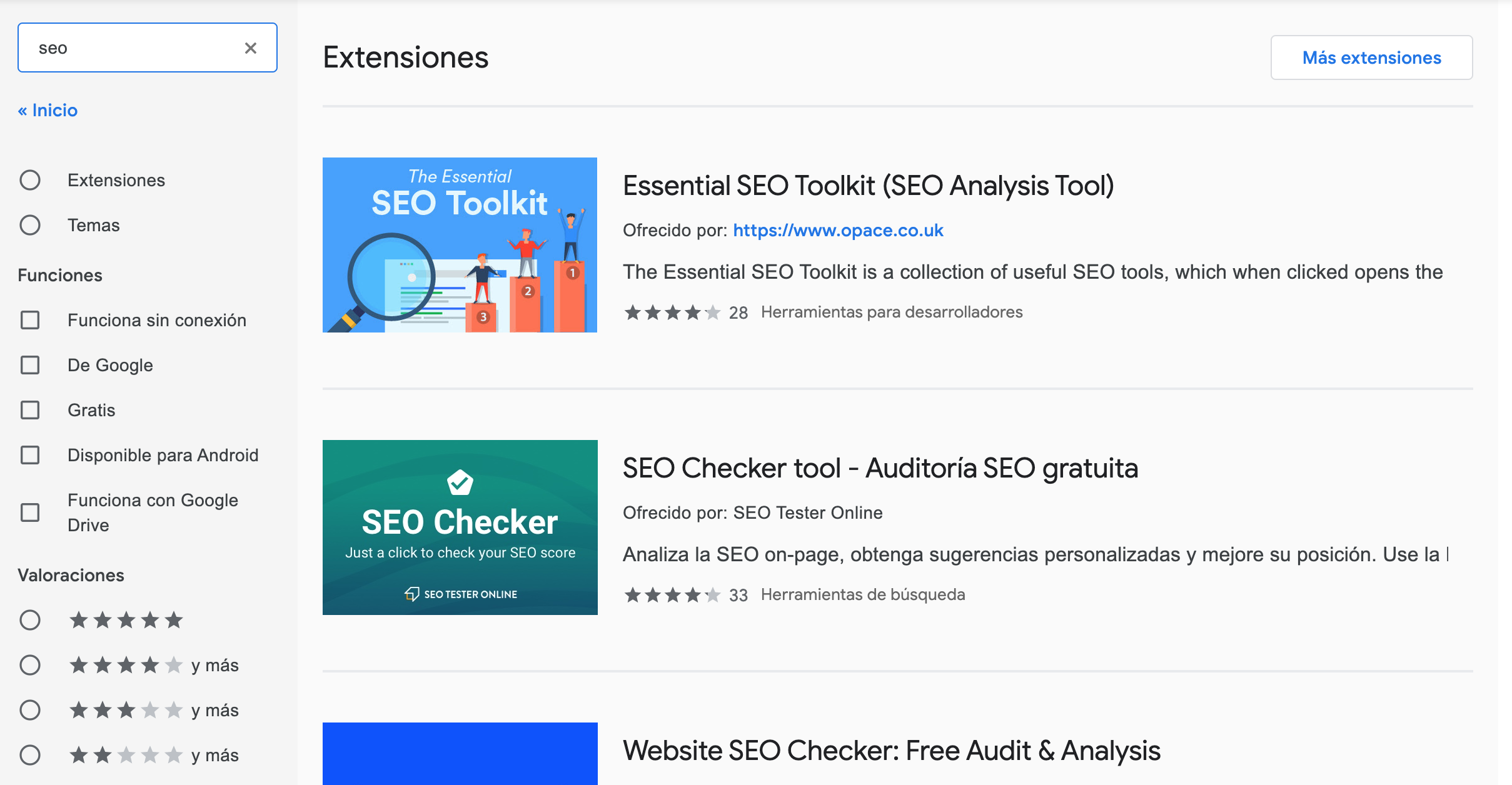 imagen extensions chrome con búsqueda "seo"