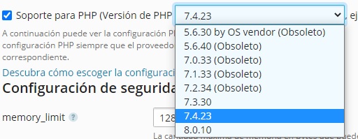 Versiones php obsoletas