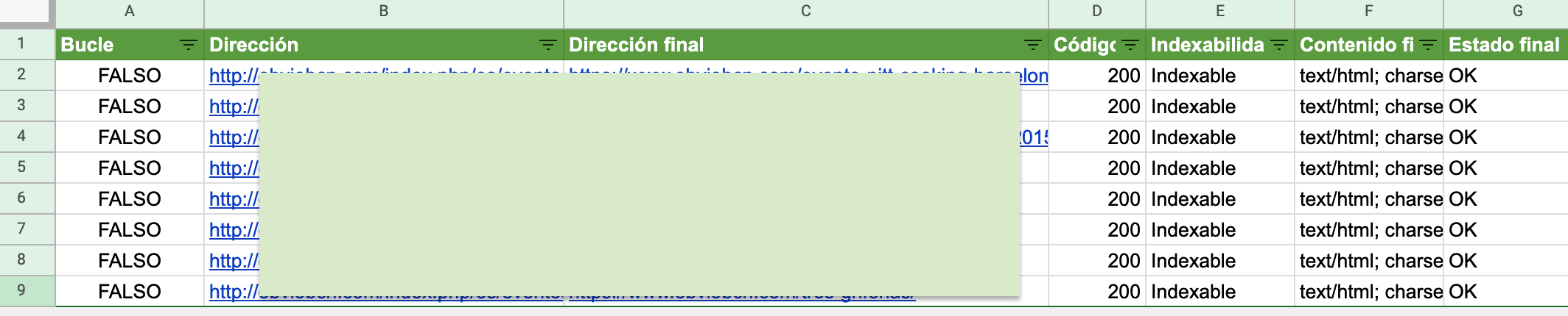 imagen google sheets redirecciones