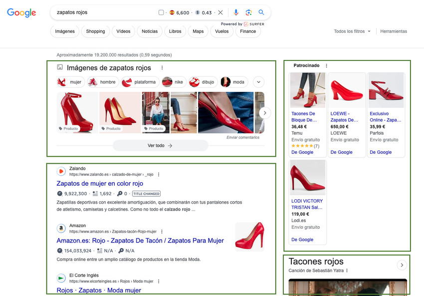 Búsqueda Zapatos Rojos en Google