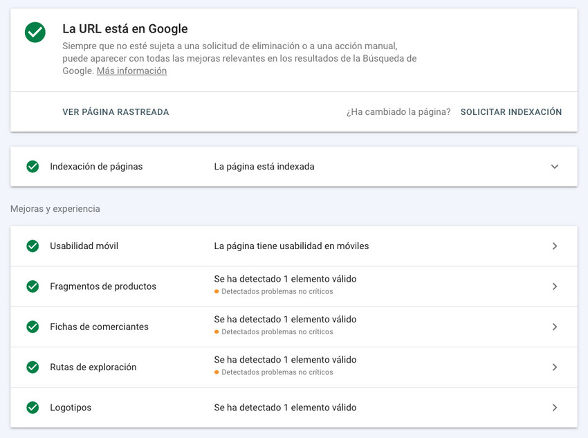 Inspeccionar Url en Search Console de Google