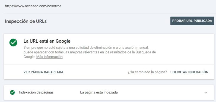 comprobar URL indexada Google Search Console