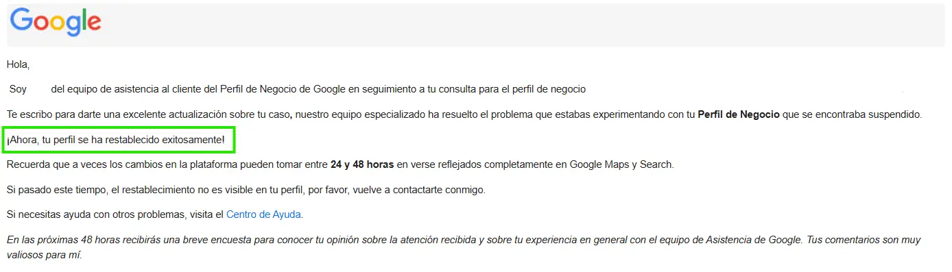 No se ha aceptado la apelación, el perfil de empresa sigue suspendido No se ha aceptado la apelación, el perfil de empresa sigue suspendido